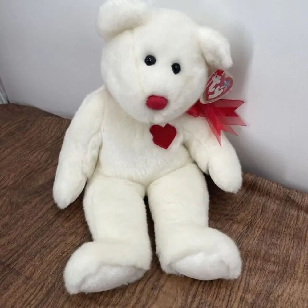 Vintage Beanie‎ Buddies Valentino Bear White Red Heart 13